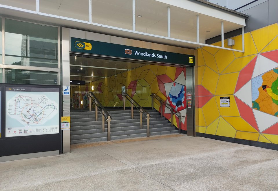 Entrance to Woodlands South MRT station (TE3) on the Thomson-East Coast Line